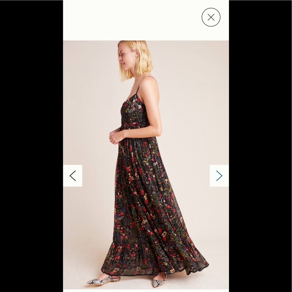 Anthropology black floral maxi